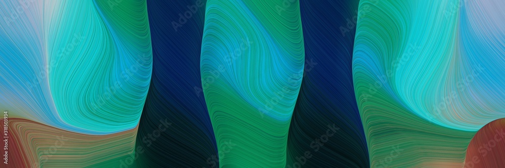 Poster moving banner design with teal green, very dark blue and medium turquoise colors. dynamic curved lin