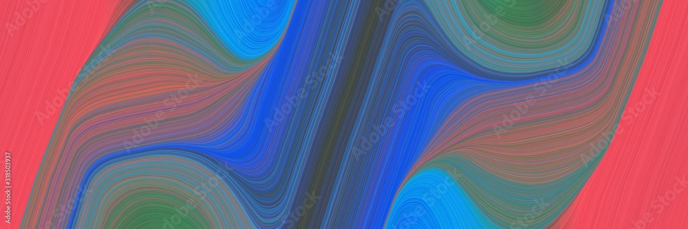 Poster colorful designed horizontal header with teal blue, indian red and royal blue colors. dynamic curved lines with fluid flowing waves and curves