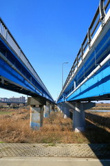 江戸川に架かる流山橋と青空