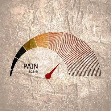 Color scale with arrow from green to red. The pain level measuring device icon. Sign tachometer, speedometer, indicators. Colorful infographic gauge element.