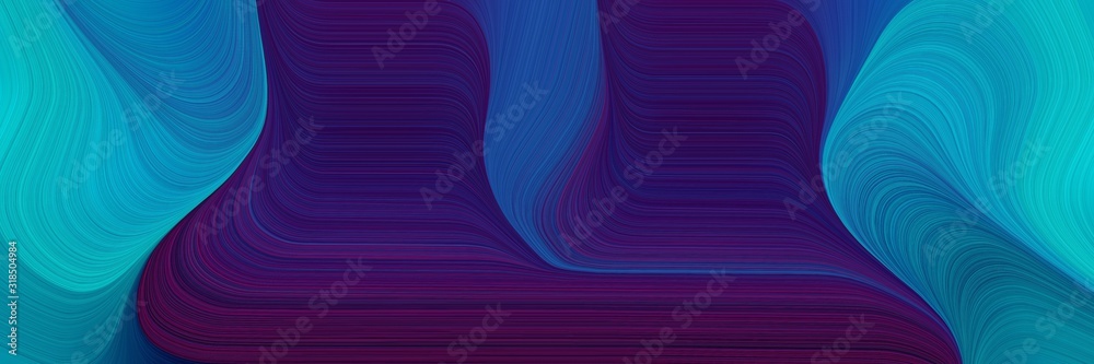 Poster dynamic horizontal banner with midnight blue, very dark violet and light sea green colors. dynamic curved lines with fluid flowing waves and curves