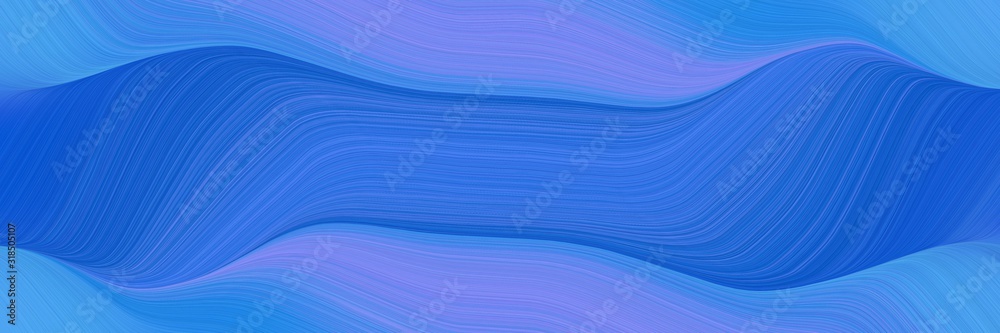 Poster flowing header with royal blue, corn flower blue and strong blue colors. dynamic curved lines with f
