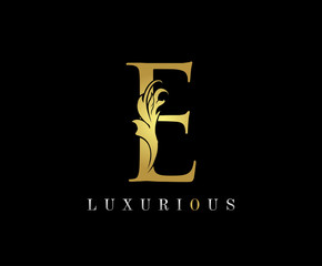 Golden E Luxury Logo Icon, Classic E Letter Logo Design.