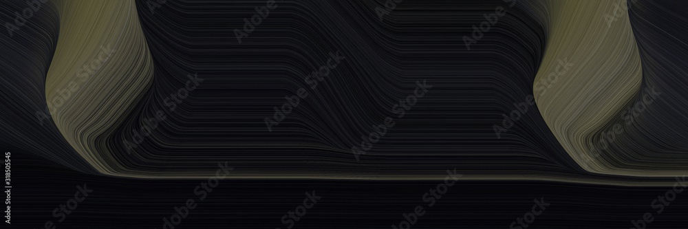 Poster decorative designed horizontal header with black, dark olive green and very dark blue colors. dynamic curved lines with fluid flowing waves and curves