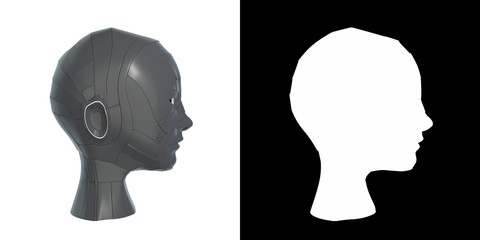 3D Rendering of female cyborg face with clipping path bundled. Concept for futuristic robot technology