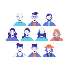 Set of avatar people smiling on the white background