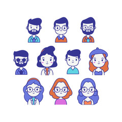 Set of avatar people smiling on the white background