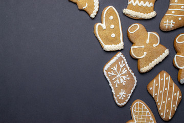 Christmas homemade gingerbread cookies. Celebration cooking Winter concept. New year and christmas postcard or invitation