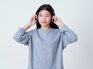 Cute girl while listening to music