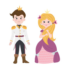Cute isolated princess and prince on a white background.