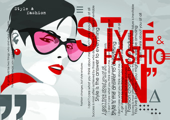 Fashion girl in styke Pop art with quote. Vector illustration.