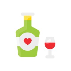 valentine related love and romance wine bottle with glass vector in flat design