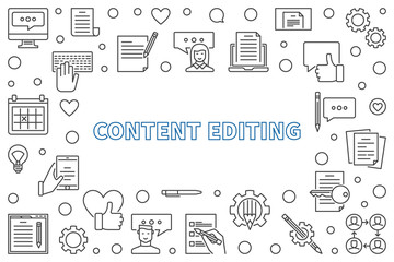 Content Editing concept horizontal frame in thin line style. Vector illustration