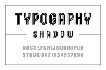 High font, condensed bold alphabet with shadow, black letters and numbers