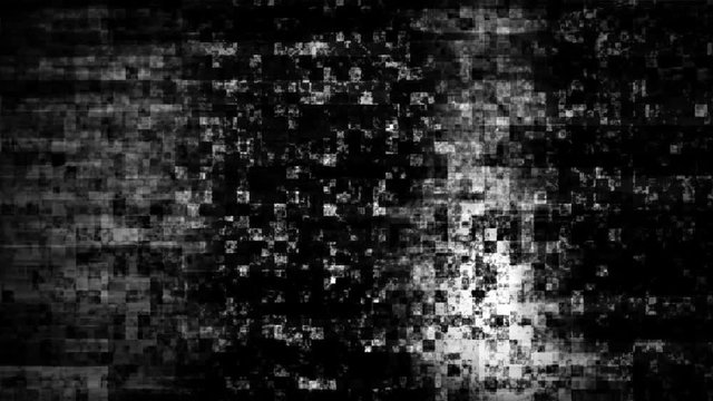 Scary digital monster with glitch and noise effect. Bad tv signal. Animation in genre of horror. Black and white colors.