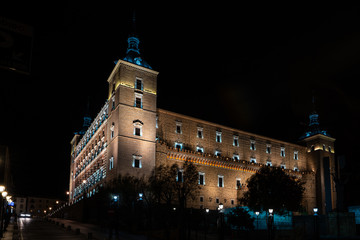 Naklejka premium View of the Alcazar of Toledo at night in Toledo Spain