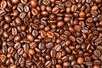 top view of roasted coffee beans background