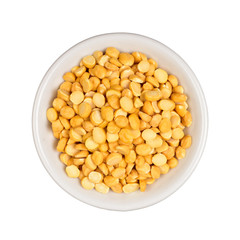 Yellow Chana Dhal In Bowl Isolated On White Background With Clipping Path