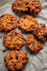Freshly baked breakfast cookies served on baking paper	
