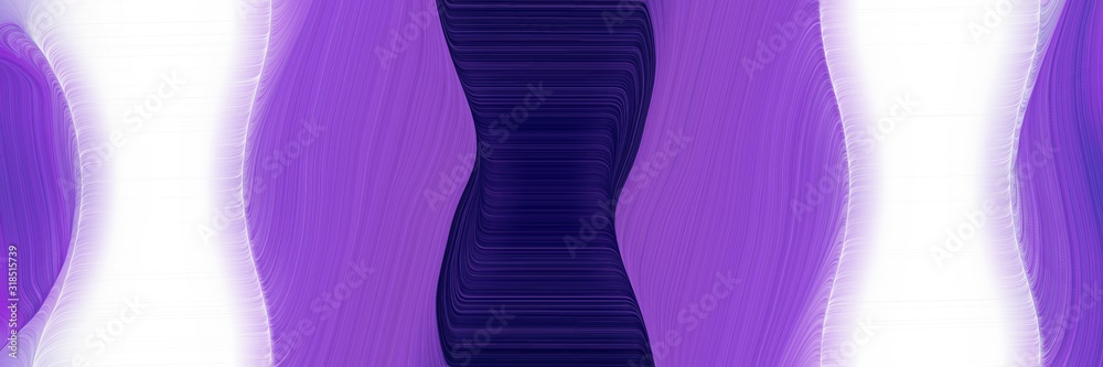 Poster artistic designed horizontal header with moderate violet, lavender and very dark blue colors. dynamic curved lines with fluid flowing waves and curves