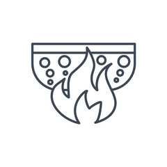 Thin line icon beverages and food industry, boiling water on fire