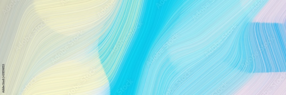 Poster surreal banner design with light gray, bright turquoise and sky blue colors. dynamic curved lines wi