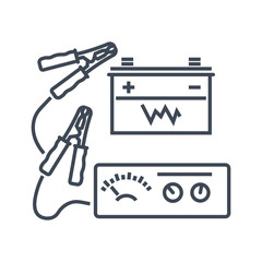 Thin line icon charging car battery, jumper power cables