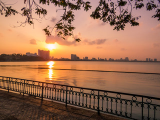 Fototapeta na wymiar Sunset on the West Lake in Hanoi, Vietnam