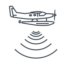 Thin line icon seaplane, hydroplane, radar