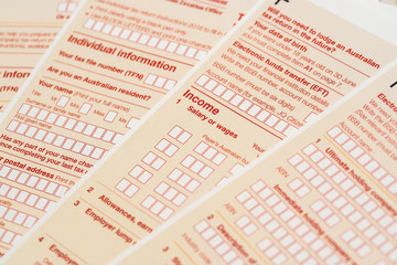 Obraz premium Australian annual tax return forms. Tax concept