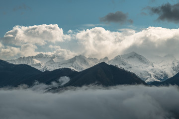 Naklejka na ściany i meble Clouds over the Pyrenees mountains