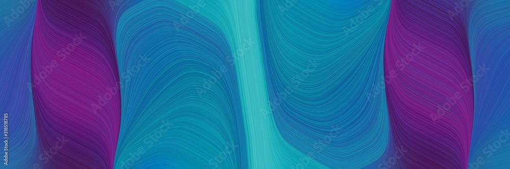 Poster surreal banner design with strong blue, purple and light sea green colors. dynamic curved lines with