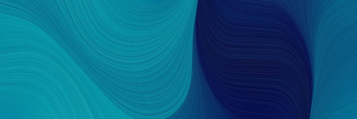 artistic horizontal header with dark cyan, very dark blue and midnight blue colors. dynamic curved lines with fluid flowing waves and curves