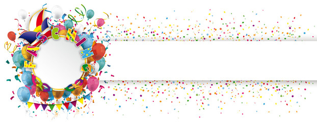 Fasching Banner mit Luftballons und Konfetti
