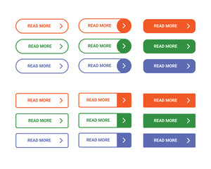 Read More buttons collection with arrow. Set of flat web mobile vector elements on white background. Ui ux.