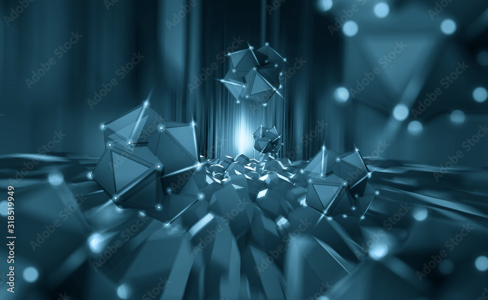 Poster Artificial Intelligence, Cyber art. High speed data stream. Big Data Concept. Computer Mind and Quantum Architecture 3D Illustration