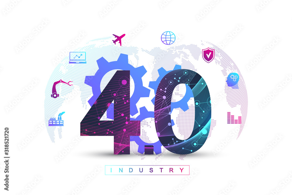 Poster Industry 4.0 digital technology background futuristic banner. Virtual industry 4.0 and Machine Learning. Modern cyber technology, Artificial Intelligence, Robotics Cloud computing vector illustration
