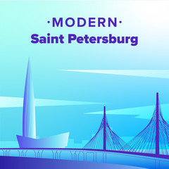 Obraz premium Modern Saint Petersburg cityscape illustration with Lahta skyscraper and Westen High-Speed Diameter / Современный Санкт-Петербург, небоскреб Лахта-центр, ЗСД