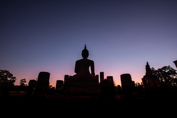 Ancient Buddha Statue at Sukhothai historical park, Mahathat Temple, Thailand. UNESCO World Heritage Site in Thailand.