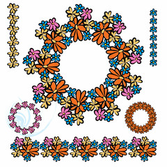 Fototapeta na wymiar Set of frames, wreaths, floral, elements from flowers. Colored on an isolated background.