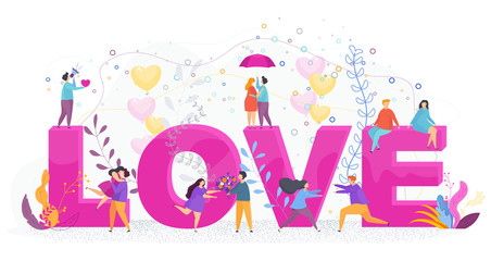 Obraz premium Love lettering. Hugging couples in love.