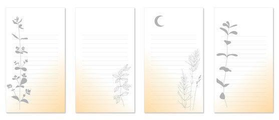 Vector set of paper for notes. Lined pages with space for text.