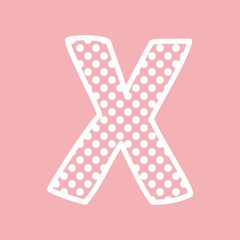X alphabet vector letter with white polka dots on pink background isolated on white 