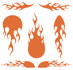 Vector fire blaze set of flame elements on a white background.Red hot flaming fires burn abstract isolated cool drawing emblem set for sticker. - Additional format EPS10