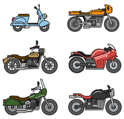 Vector classic motorcycle flat icon series.Colorful motorbike set. - Additional format EPS10 - Separate layers for easy editing