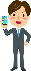 スマートフォンを持つスーツ姿の男性