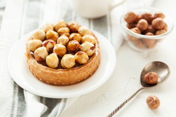 Hazelnut tartlet. Hazelnut. Gourmet dessert.