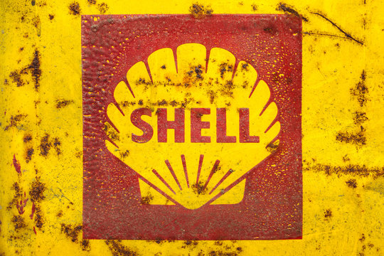Vintage emblem of the Shell Oil Company in Drempt, The Netherlands on November 15, 2013