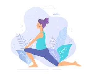 Pregnant woman practicing yoga vector illustration