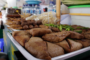 Indonesian Traditional food called by name tahu or tofu and tempe. this is a typical food in angkringan. 